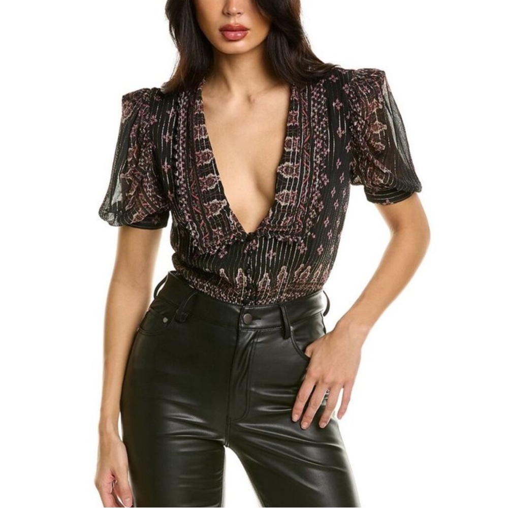 Hemant & Nandita Metallic Stripe Bodysuit, Black Made in India - Size M
